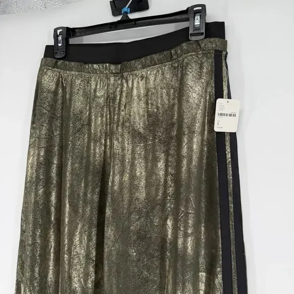 NEW Free People Vegan Leather Metallic Gold Wide Leg Track Pants Size SMALL - Picture 3 of 8